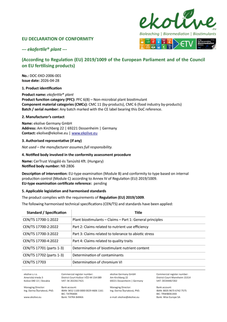 EU Declaration of Conformity — ekofertile® plant
