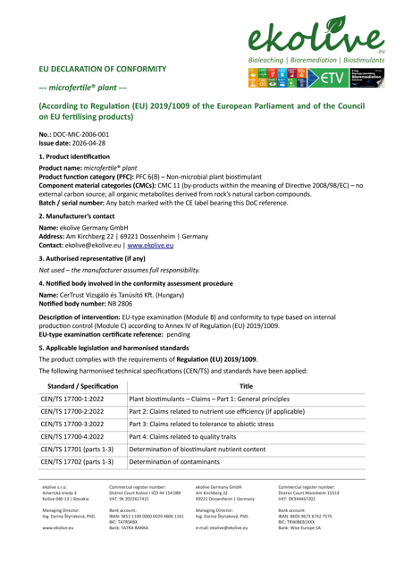 EU Declaration of Conformity — microfertile® plant