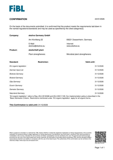 FiBL Listing DE — ekofertile® plant