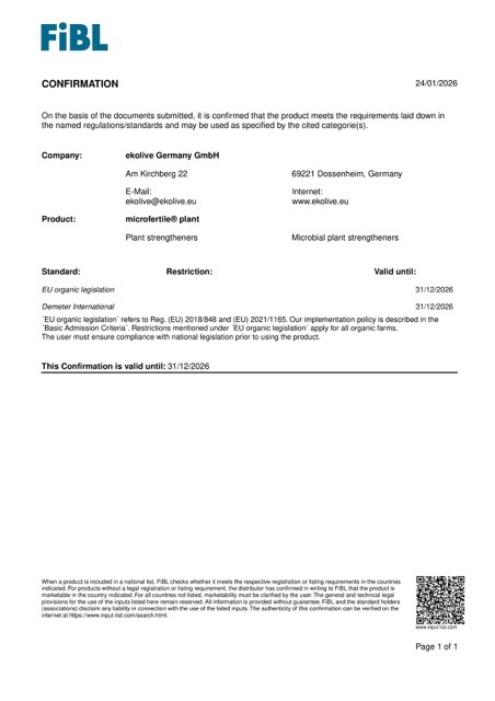 FiBL Listing EU — microfertile® plant