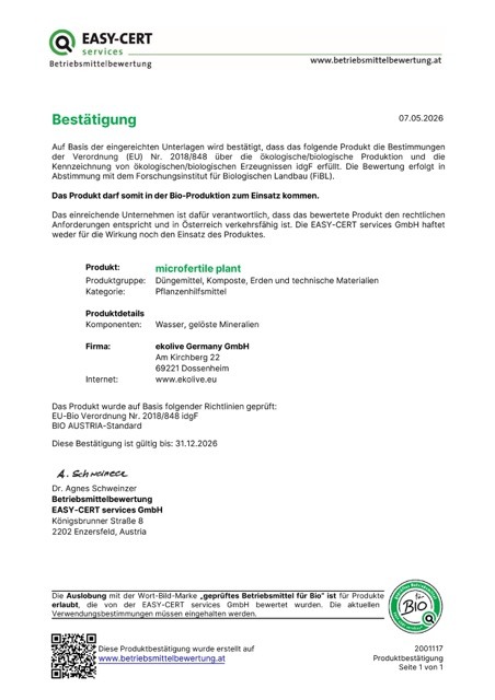 EASY-CERT Bio Listing AT — microfertile® plant